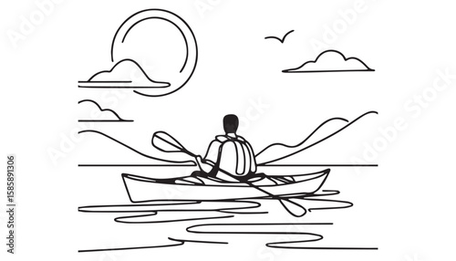 Continuous one single minimal line drawing canoe