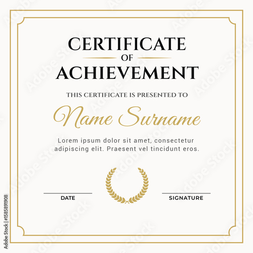 Modern Certificate Vector Template with Gold Border and Refined Professional Layout in Soft Color Scheme