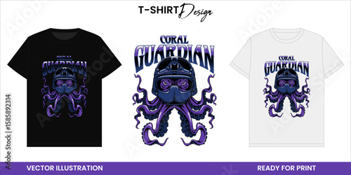 Coral Protector – Purple Octopus with Helmet Graphic Tee Design
