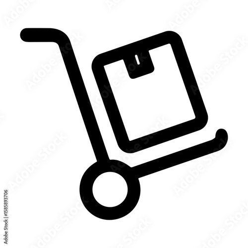 Outline Handdrawn Trolley Cart with Box Delivery Transport Icon Symbol