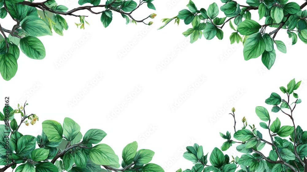 Obraz premium Lush green leaves frame on white