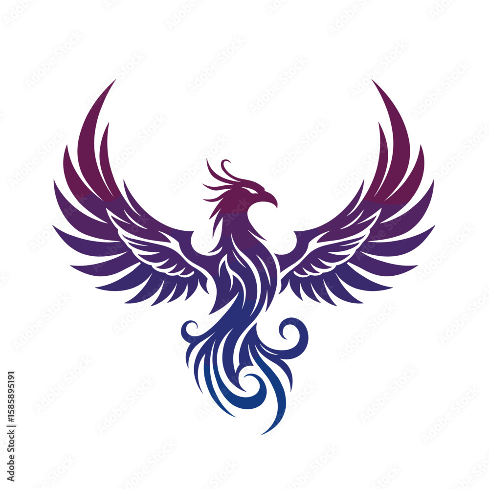 Fototapeta premium Stylized phoenix with colorful feathers in gradient design 