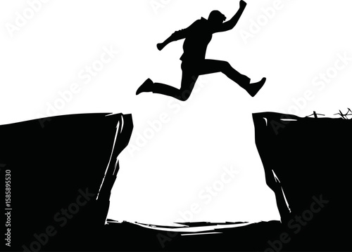 Silhouette of person jumping over gap isolated vector style on white background