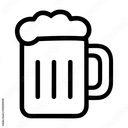 Outline Simple Beer Mug Glass with Foam Beverage Icon