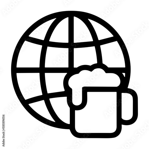 Outline Simple World Beer Day Globe Mug Drink Celebration Icon