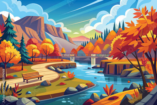 Vibrant autumn landscape with trees and a serene lake, capturing the essence of the changing season