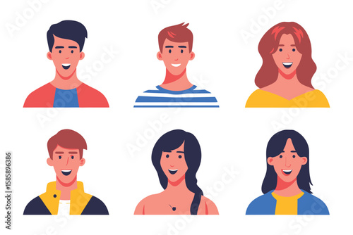 Portrait Array of Joy: Captivating illustration featuring a diverse array of individuals with infectious smiles, portraying a spectrum of expressions of happiness and positivity.