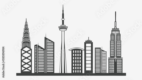 Modern Cityscape Silhouette with Tall Buildings and Tower