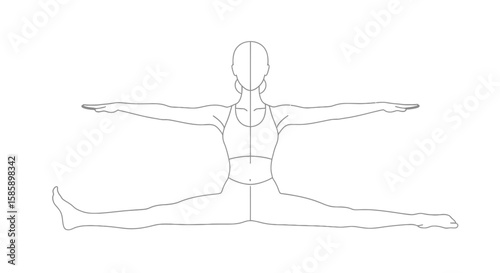 Line Art Illustration of a Woman in a Wide-Legged Straddle Yoga Pose