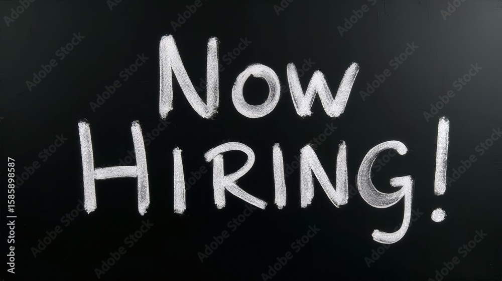 Now Hiring Text on Chalkboard, Job Opportunity, Recruitment Theme Now Hiring Text on Chalkboard, Job Opportunity, Recruitment Theme