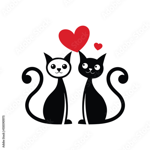 cat couple with heart tails