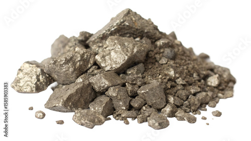 Pile of precious rare earth europium (Eu) on white or transparent background