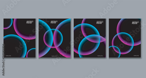  Modern Gradient Poster Set with Blue and Pink Backgrounds Featuring Vibrant Geometric Shapes for Wall Art, Flyers, Brochures, Covers, and Web Banners