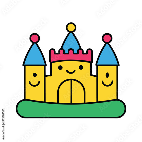doodle style bouncy castle with smiling faces
