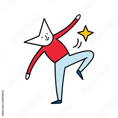 doodle style excited star doing cartwheel on white