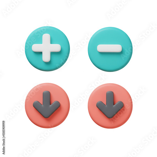 Plus minus and download icons isolated on transparent background