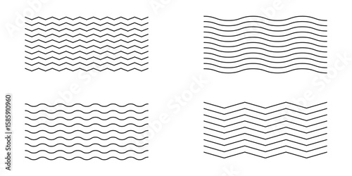 Waves line set. Wave ornament pattern. Set of wavy zigzag lines. Wave thin line background. Vector zigzag and wavy horizontal underline. Vector