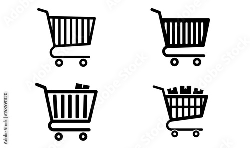A versatile set of shopping cart icons for e-commerce, symbolizing online retail and the act of adding items to a basket for purchase
