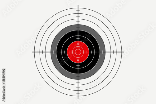 Concentric circles of a shooting target with red bullseye and crosshairs