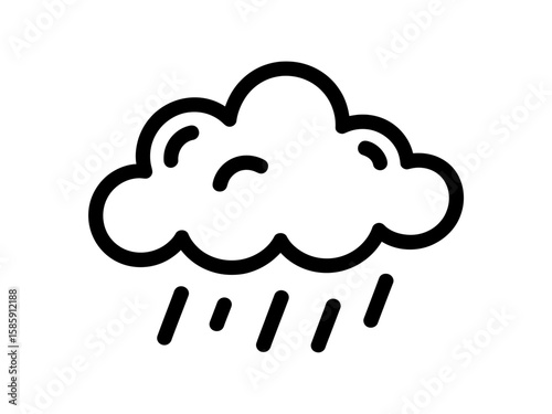 Simple Line Art Drawing of a Rain Cloud Black and White Weather Icon