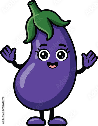 A cheerful eggplant character standing and smiling, transparent png vector