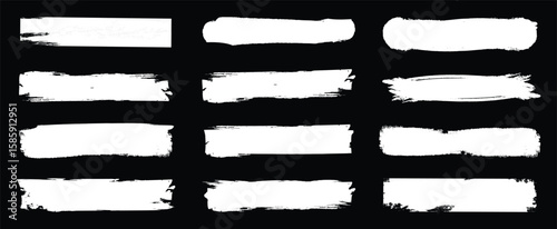 White brush strokes. Set of vector paint brush stroke, ink splatter and artistic design elements. Dirty watercolor texture, grunge background, frame, shape. Brush stroke vector set