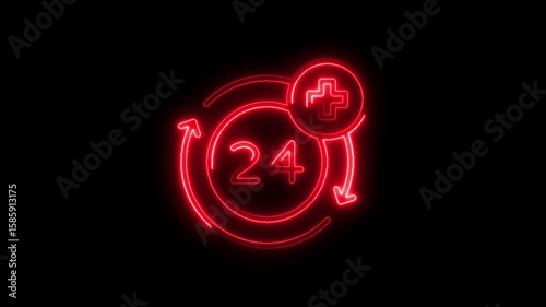 Neon sign indicating twenty four seven medical assistance and healthcare services