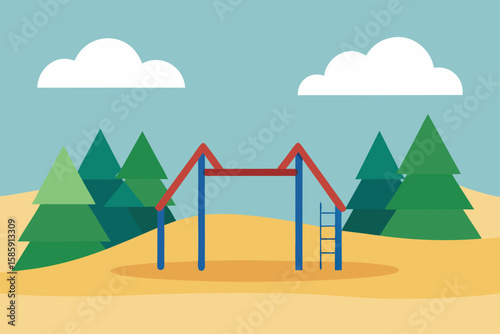 jungle gym on sandy ground with forest backgroun