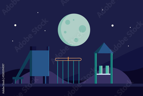 playground under full moon with glowing surround