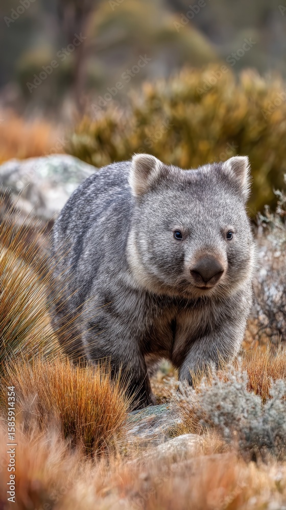 Fototapeta premium cute wombat in nature landscape