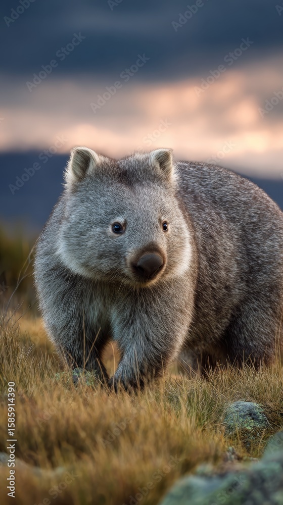 Fototapeta premium cute wombat in nature landscape