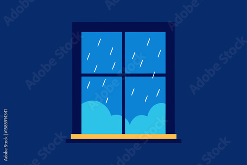 rain falling outside a cozy indoor workspace wind