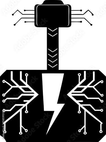 Mjolnir Thors Hammer With Circuit Board Lightning