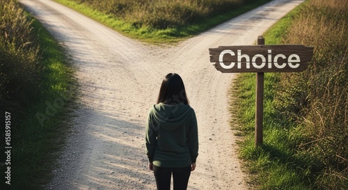 Person at a crossroads with a sign the reads choice, dramatic decision making