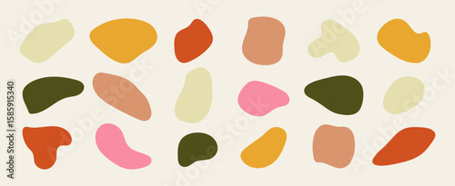 Set of irregular round blot form graphic element. Organic abstract fluid shapes isolated on white background. stock illustration