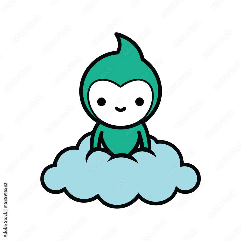 Fototapeta premium doodle style small chibi character on cloud 
