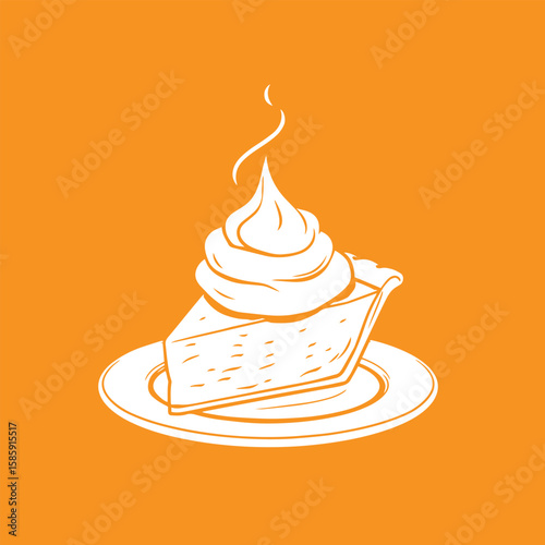 Pumpkin pie with whipped topping vector design illustration.