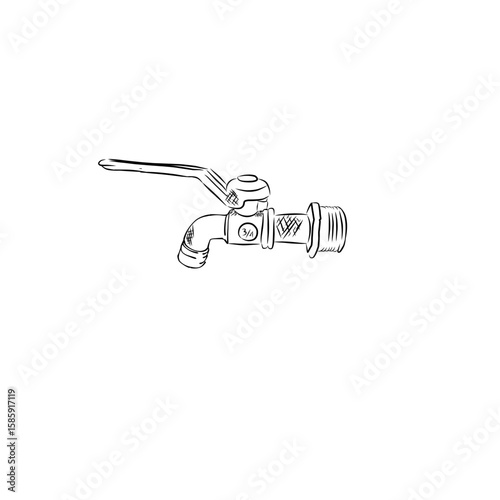 ​A hand-drawn line art vector illustration of a water faucet