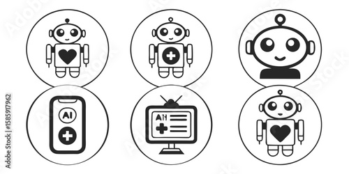Robot icons with medical and A I themes technology