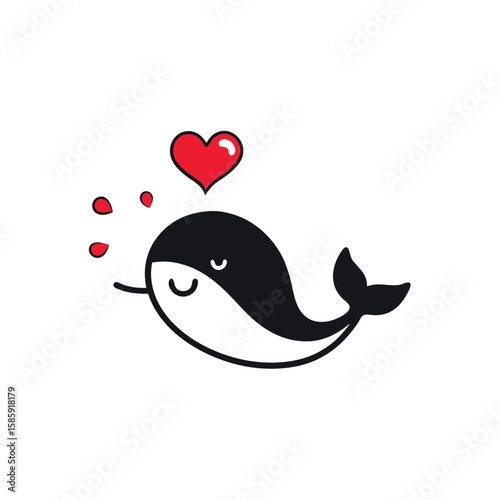 doodle style whale spouting water hearts