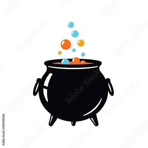 Bubbling cauldron with magical potion and mysterious vapors rising upwards