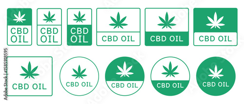 Set Of CBD Oil Icon Bagdes Vector Design. Cannabidiol Emblem Sign.