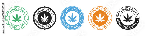 Set Of CBD Oil Icon Bagdes Vector Design. Cannabidiol Emblem Sign.