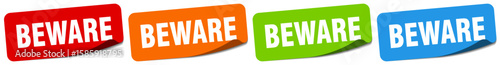 beware sticker. beware sticker set on white background