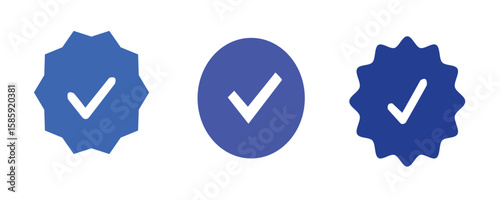 Check mark icon set with editable strokes.Blue Verified badge icon set. Set of check mark icons.