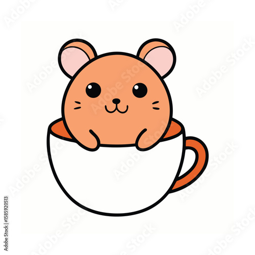 hamster in teacup doodle on white