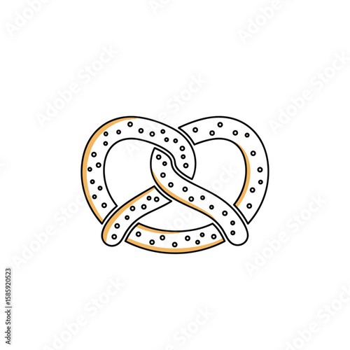 A simple illustrated iconic shape of a pretzel with salted doughy knots and outline