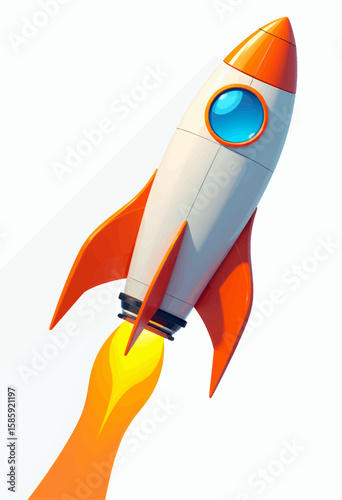 Liftoff Rocket Ascending with Orange Flame Trail