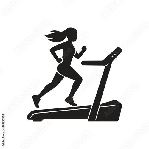 vector silhouette icon illustration of Girls do physical exercise running on treadmill