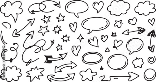 A whimsical set of doodle comic speech bubble vector icons for creative communication and design